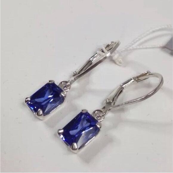 Beautiful 2ctw Emerald Cut Tanzanite Earrings in Sterling Silver - Picture 1 of 8
